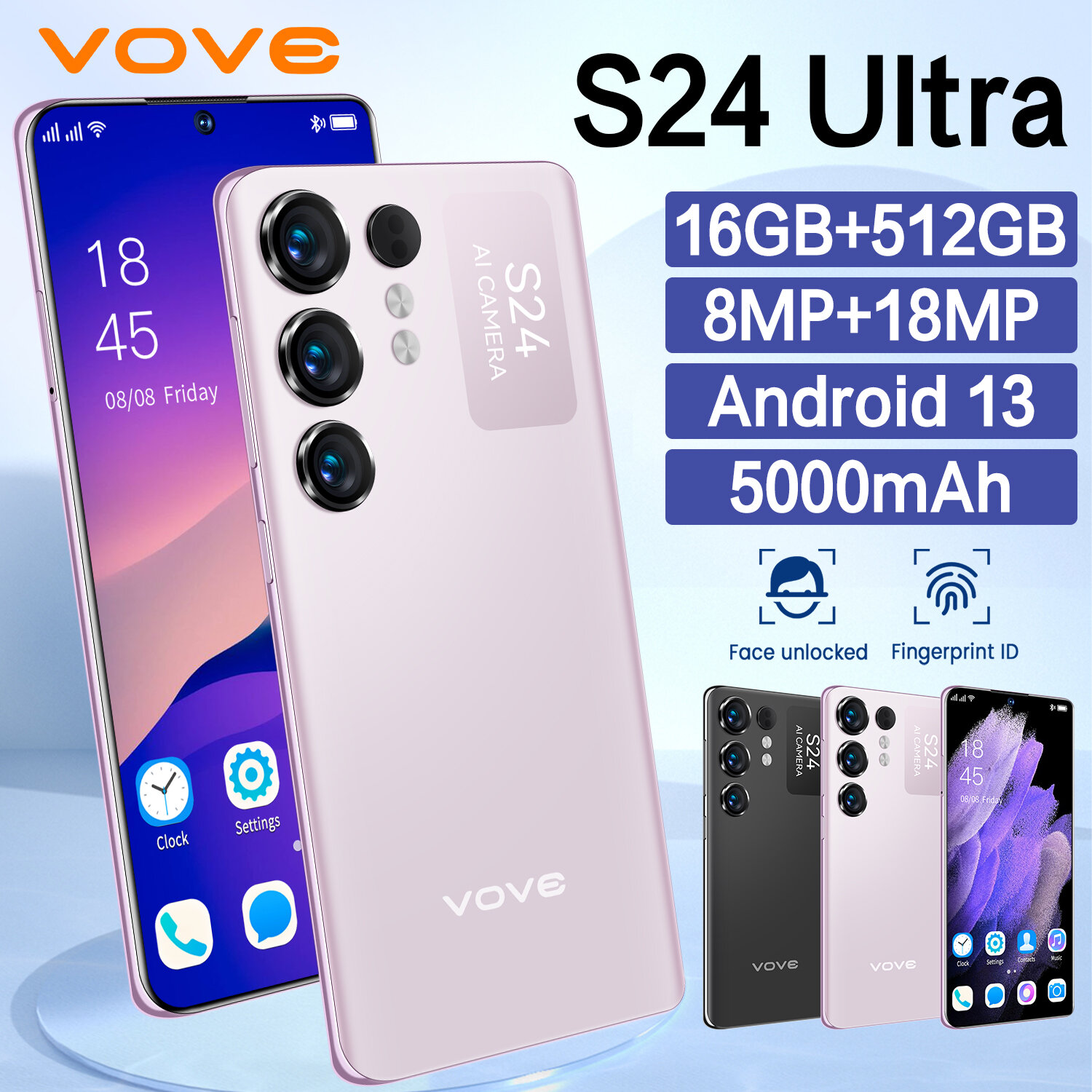 VOVE Смартфон S24 Ultra 16/512GB, MediaTek Helio G99 blck 3G/4G/5G