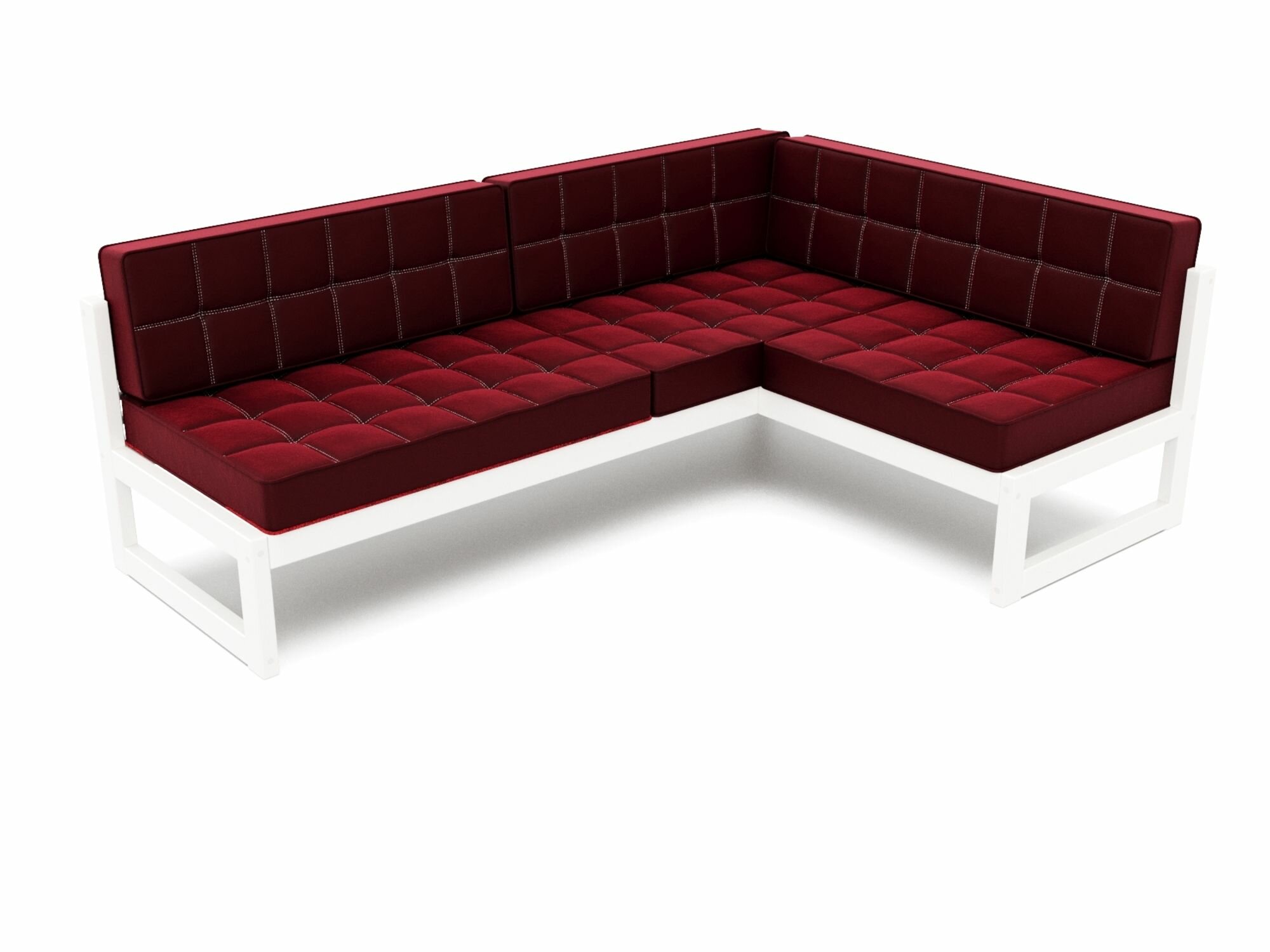 Arsko Диван угловой СЕГА-У-С правый, бордовый-белая эмаль, велюр, деревянный, скандинавский лофт