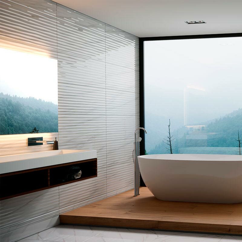 Плитка базовая EUROTILE Calacatta Рельеф Белый 32,5*100 см