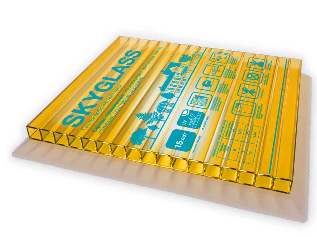 Сотовый прозрачный поликарбонат Skyglass, толщина 10мм