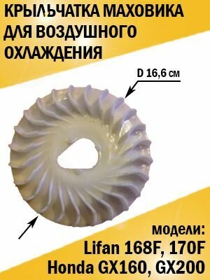 Крыльчатка маховика двигателя Lifan Лифан 168F, 170F, Honda GX160, GX200 для генератора, культиватора, снегоуборщика
