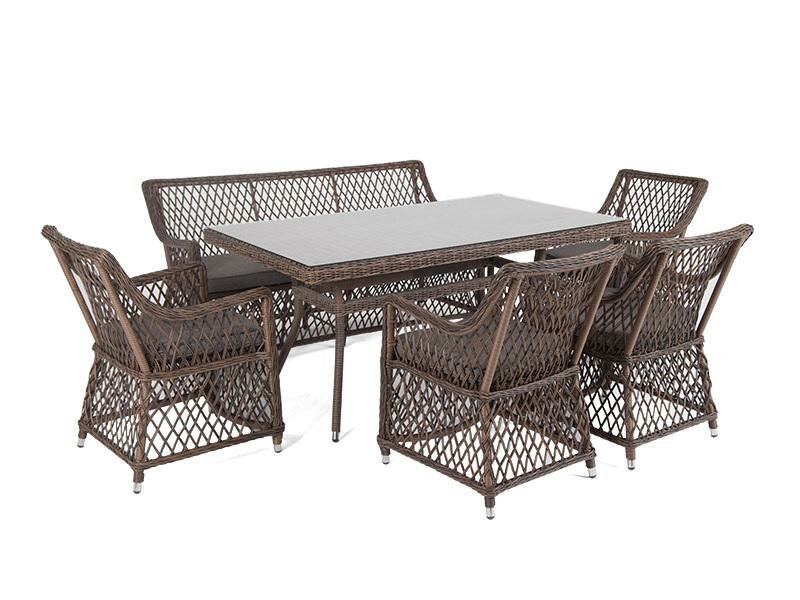 группа 4SIS "Катания" обеденная группа плетеная на 6 персон, цвет коричневый арт. KATS2C4T-6-SET brown