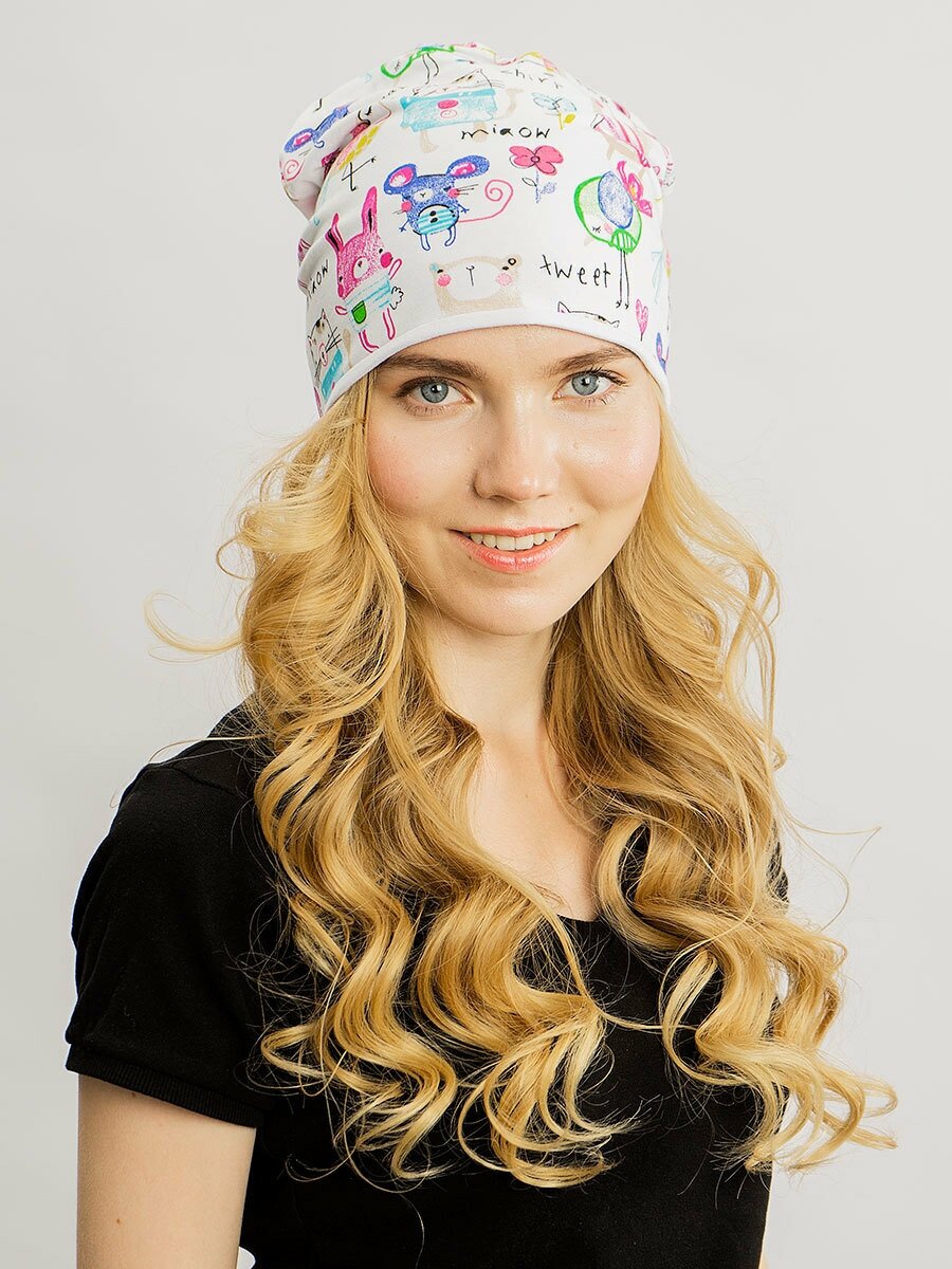 ANRU Шапочка с принтом Мишки, мышки, зайки, котики