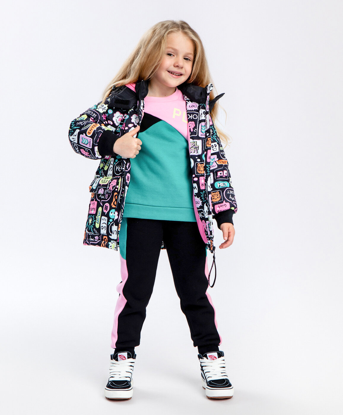 Полупальто с капюшоном черное Button Blue для девочек