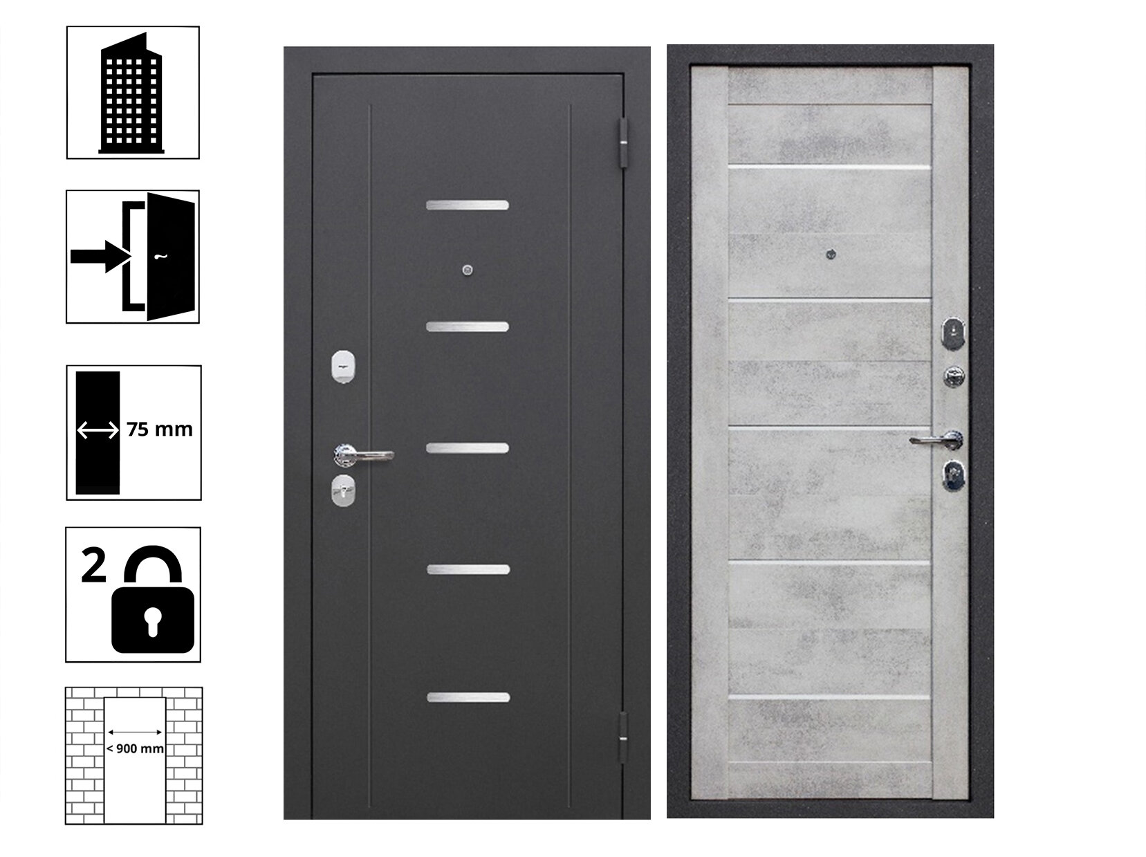 Дверь 7,5 см Гарда Серебро Бетон снежный Царга 860L