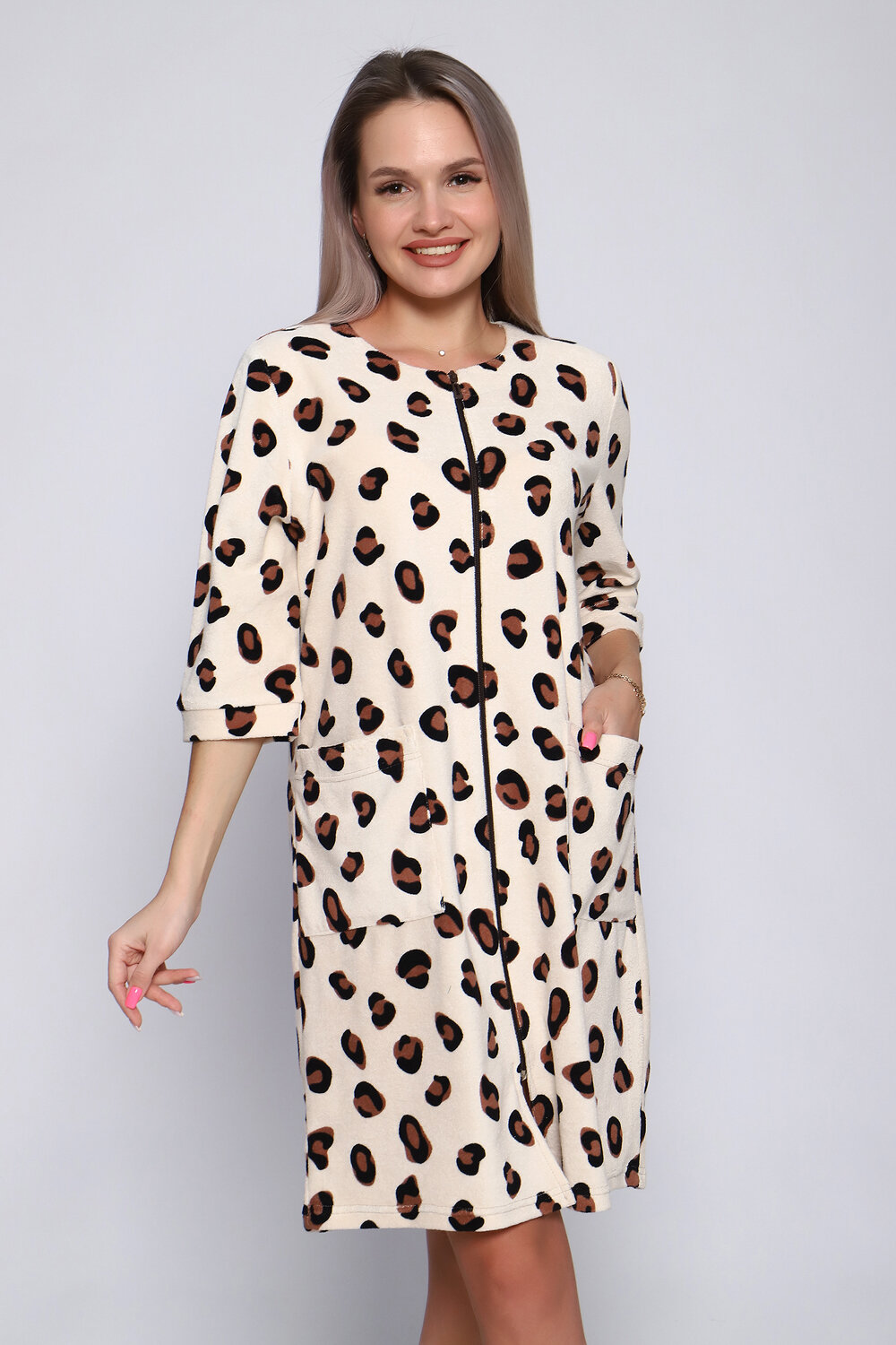 Халат махровый Руся, цвет леопард, размер 46