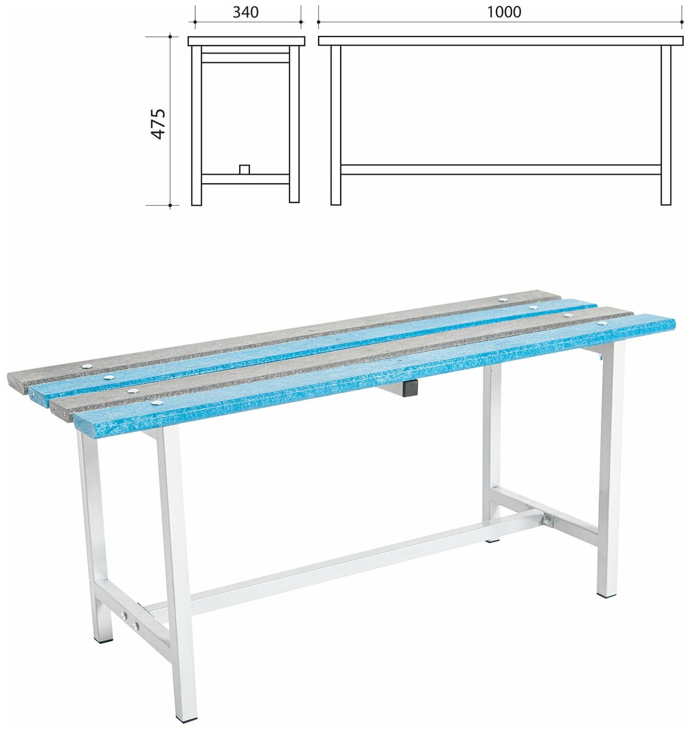 Скамейка Noname Скамья пластиковая влагостойкая на металлокаркасе "СТ 1П", 1000х350х460 мм, каркас металлический серый, сиденье пластик