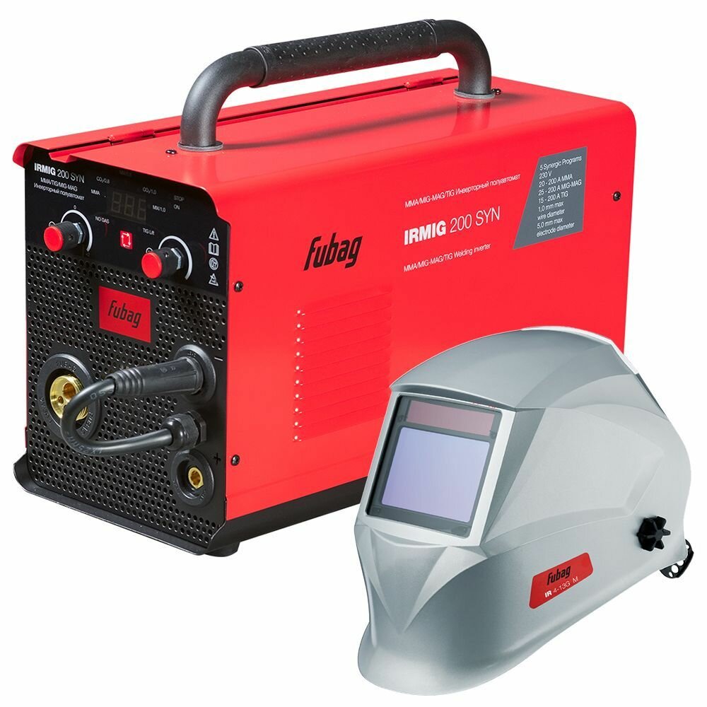 Набор сварщика FUBAG: сварочный полуавтомат IRMIG 200 SYN с горелкой 250А в комплекте, маска "Хамелеон" IR 4-13G M (OPTIMA 4-13 Visor)