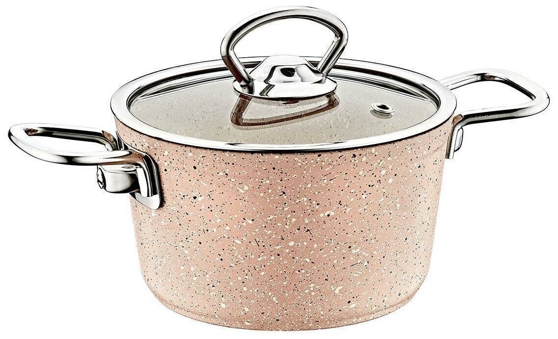 Кастрюля стеклянной крышкой. Размер: 14х8 см. (1,2 л) с антипригарным покрытием, цвет: коричневый.