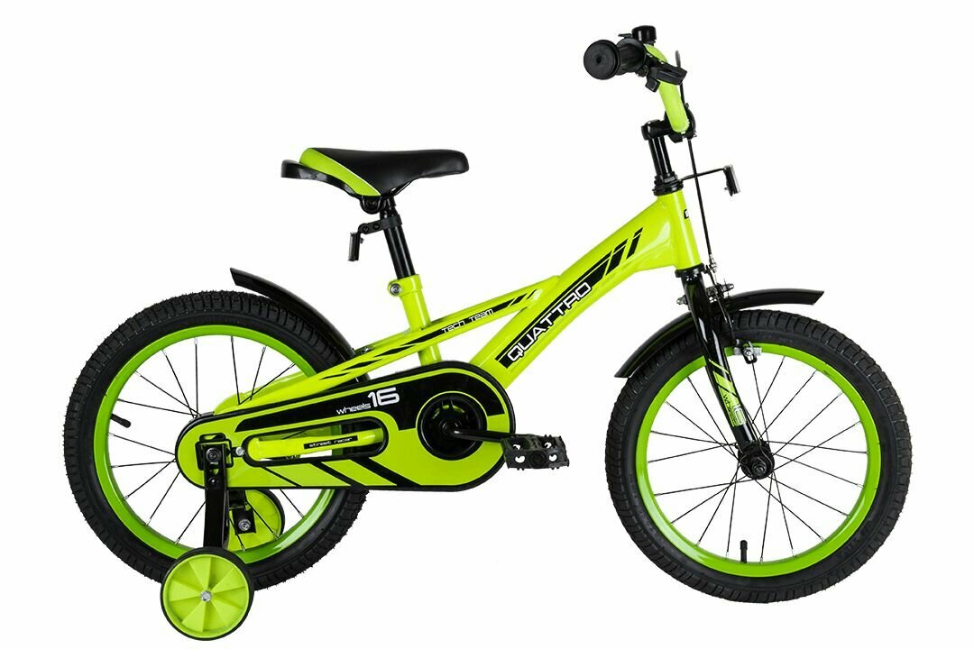 TechTeam Детский велосипед TT Quattro 14" неоновый зеленый (сталь)