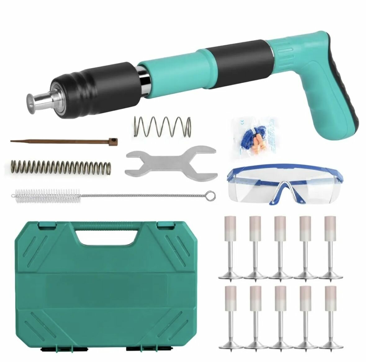 Пистолет гвоздезабивной пневматический, Подходит для металлических плит/бетона/толстой деревянной доски, набор из 18 предметов + 100 огнеупорных гвоздей