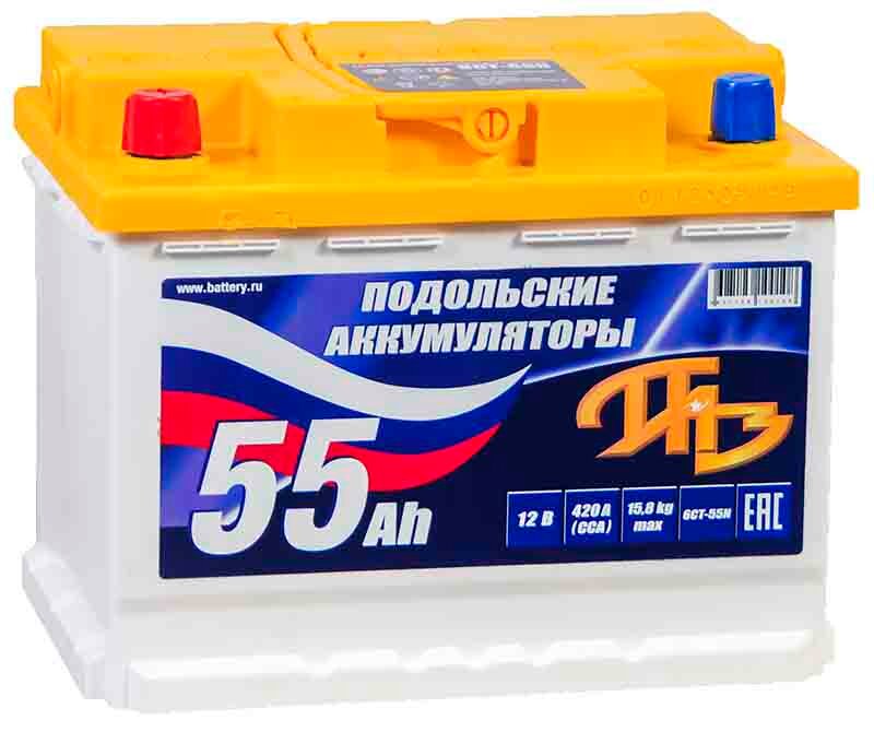 Павловский автобусный завод Аккумулятор автомобильный ПАЗ Подольские Аккумуляторы 55 А/ч 480 А прям. пол. Росс. авто (242x175x190)