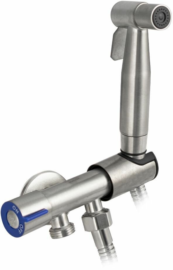 MAK Набор биде гигиенический из нержавеющей стали, матовый, (двойной шаровый кран + лейка + шланг + кронштейн)