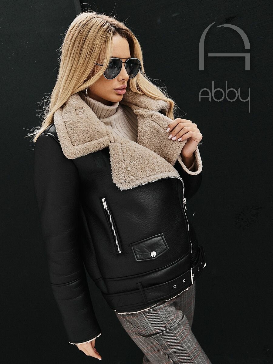 Дубленка женская зимняя авиатор куртка косуха кожаная демисезонная с искусственным мехом Abby