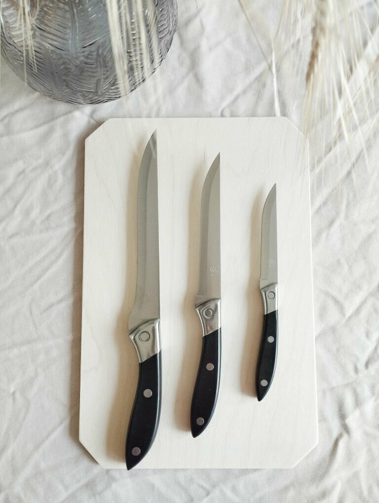 Набор ножей из нержавеющей стали, 3 штуки, с ручкой из бакелита, с разделочной доской