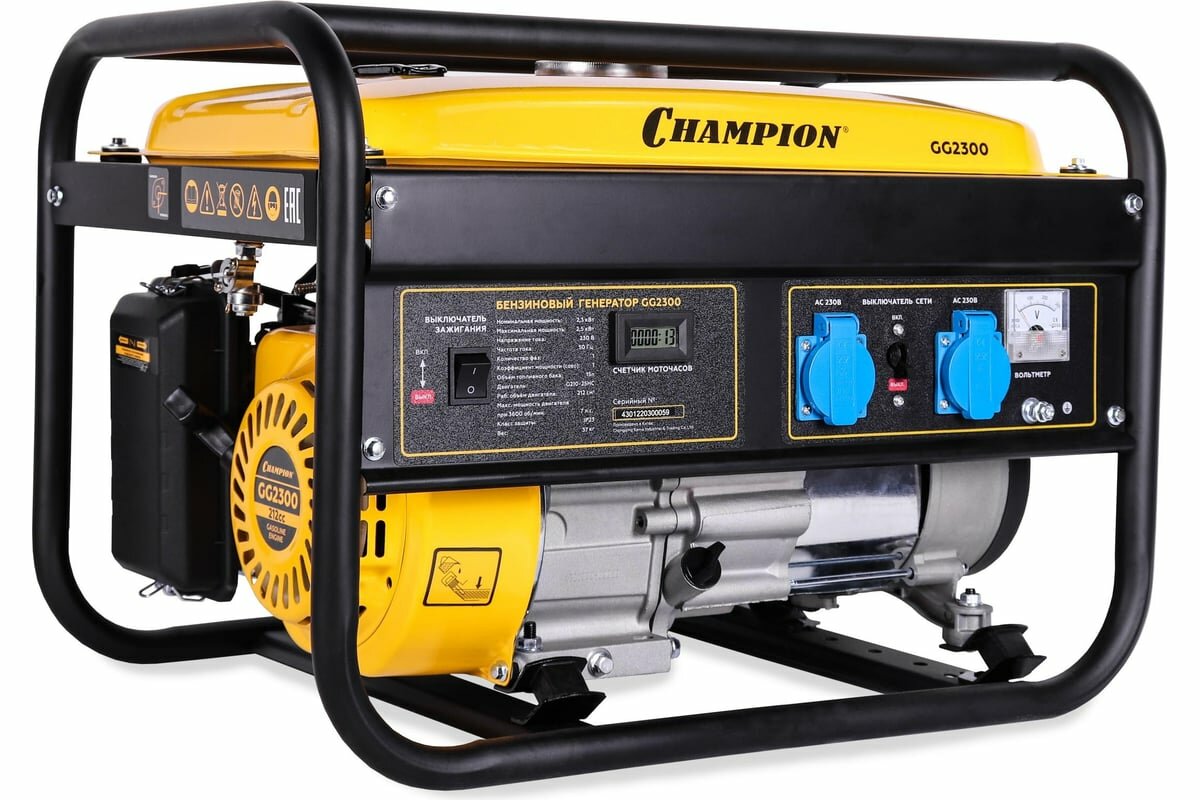 Генератор CHAMPION GG2300 (2,3/2.5кВт 7лс 15л 37кг, счетчик) CHAMPION