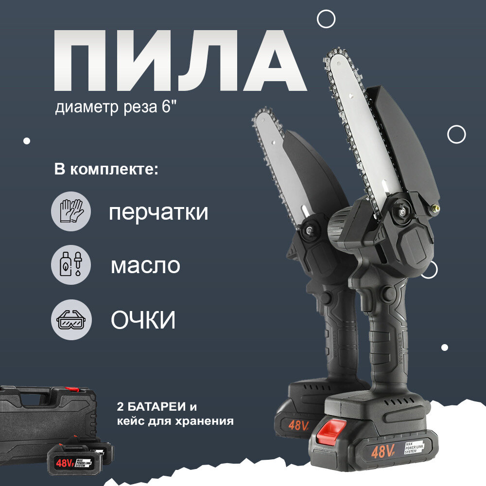 Аккумуляторная цепная пила с двумя аккумуляторами в кейсе