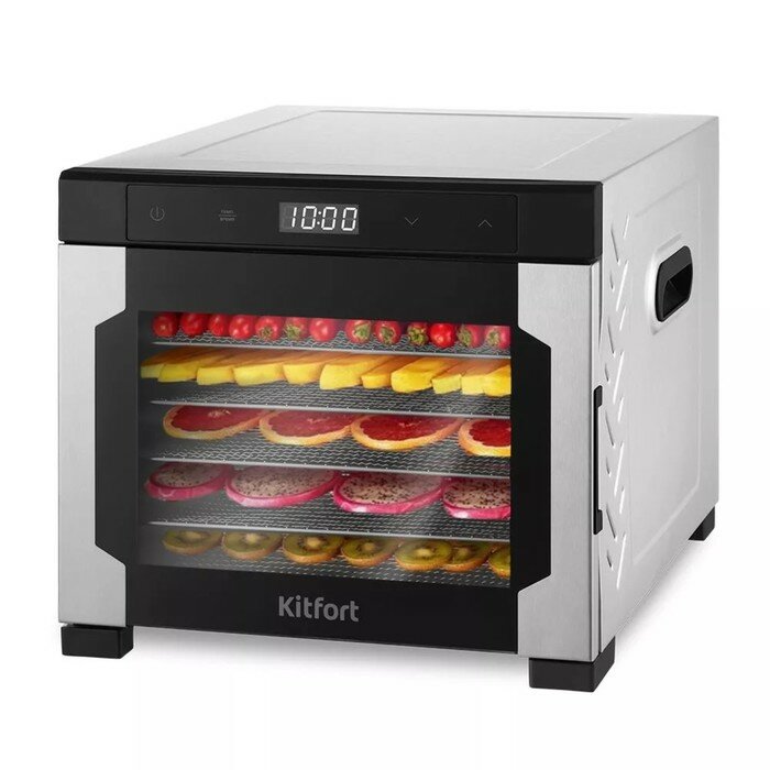 Сушилка для овощей и фруктов Kitfort KT-1963, 600 Вт, 6 ярусов, чёрно-серебристая