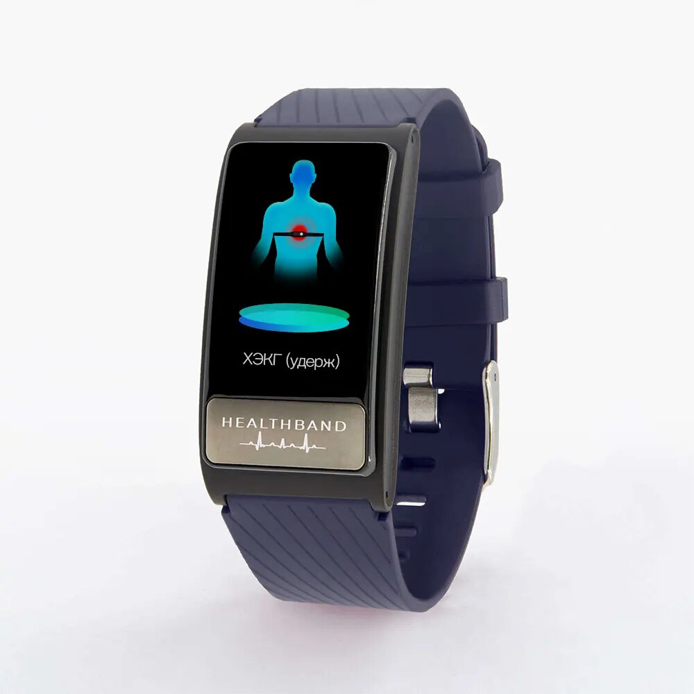 Универсальное устройство Браслет здоровья с режимом холтера, с измерением давления, пульса, кислорода, снятием ЭКГ и контролем аномального пульса Healthband Pro №10, синий