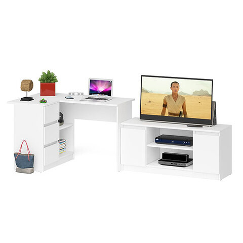 Мебель СВК Стол компьютерный Мори МС-16 левый + Тумба МТВ1200.1, цвет белый