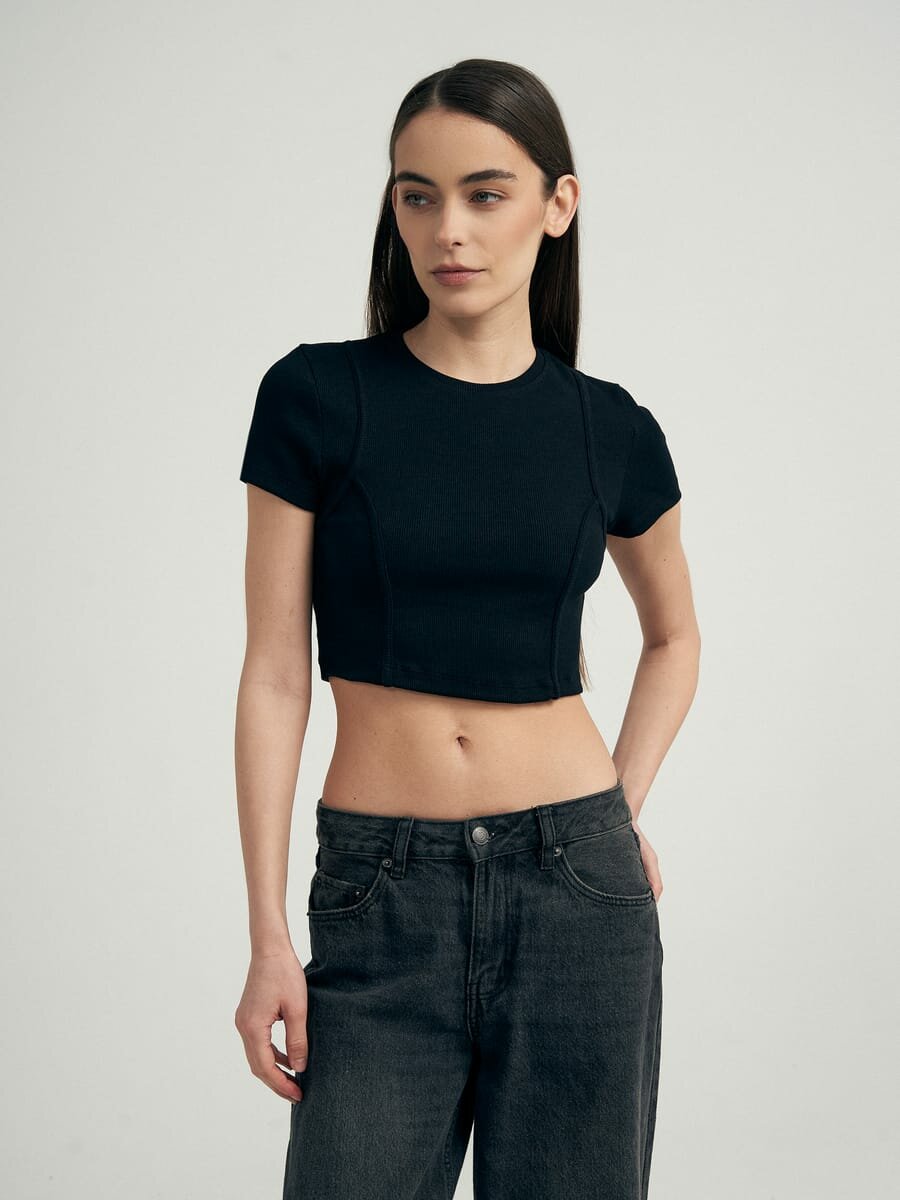 Укороченная футболка с внешними швами твое, арт. 102097, сиреневый, S