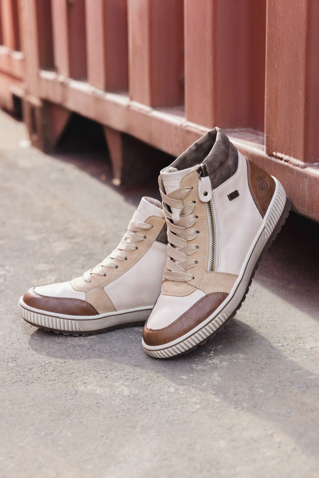 Ботинки Remonte 37RU, женские, бежевые, коричневые вставки, демисезон, натуральная кожа