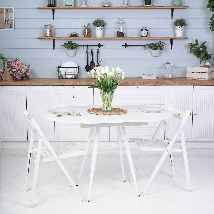 Стол Элип конус кухонный обеденный круглый раздвижной, камень светлый, 85х85/120х75 см.