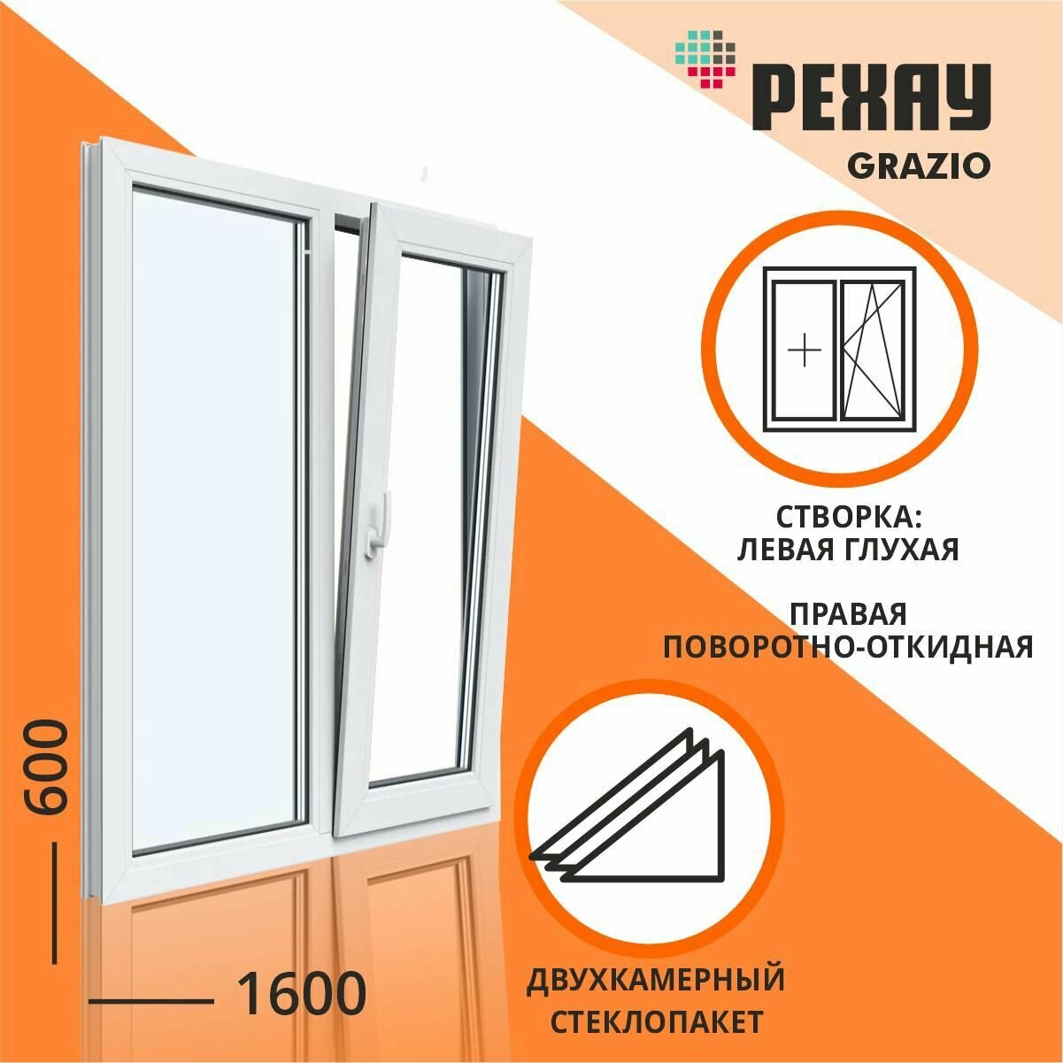 Столицы Окна пластиковые 1600 600 Двухстворчатое правое Grazio