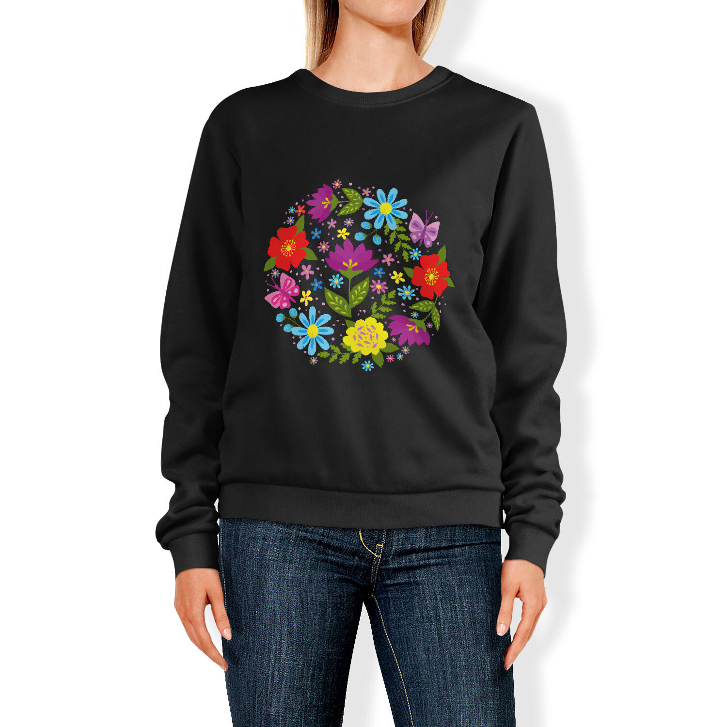 Женский свитшот «Летние цветы.» (S, темно-синий)