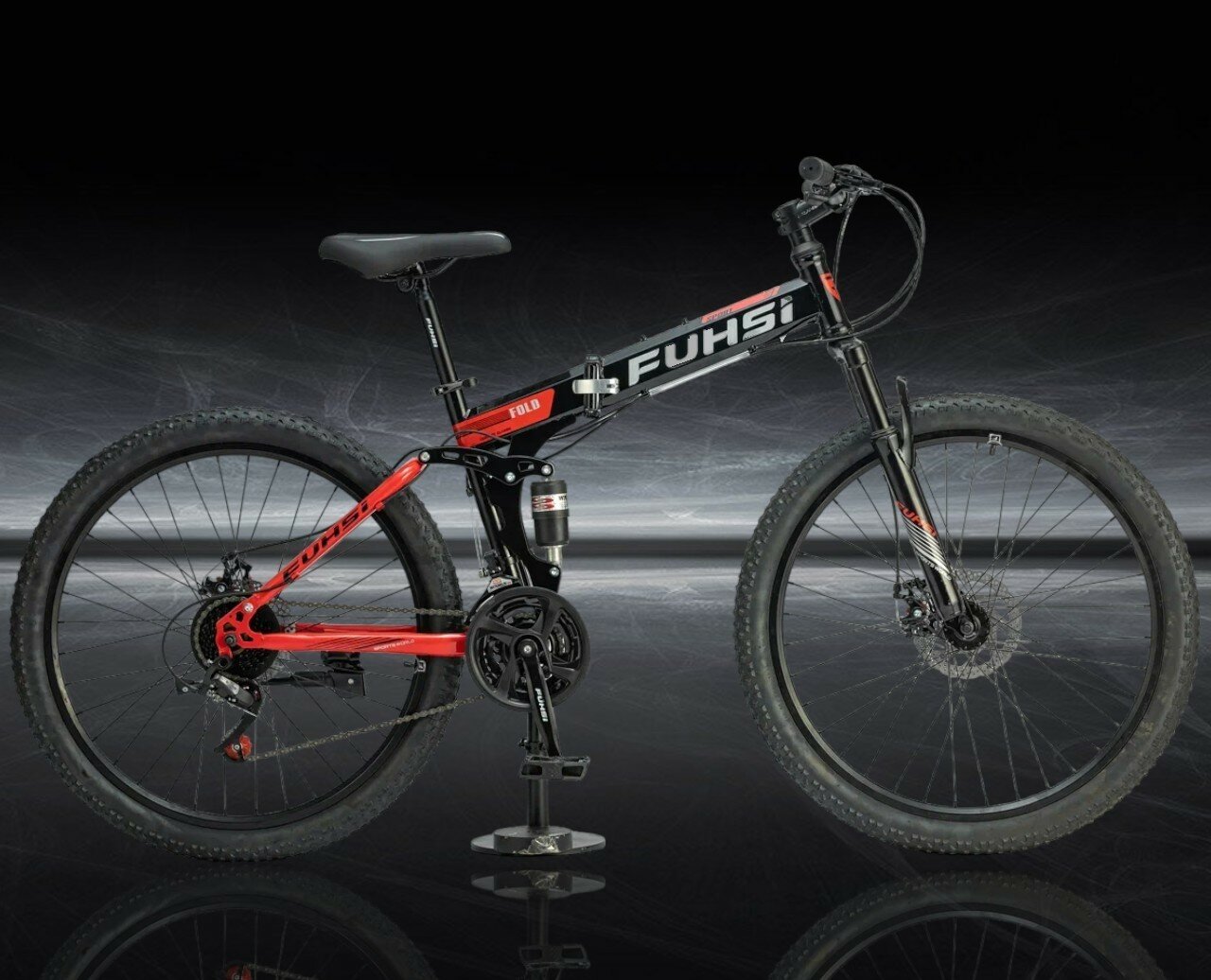 Горный велосипед двухподвесный складной FUSHI FU633 21 скорость, 26 дюймов, Черно-серый