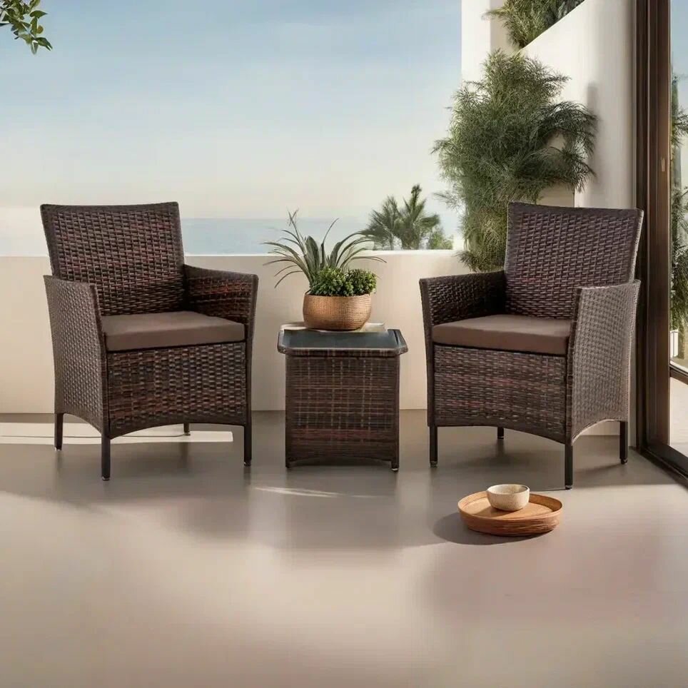 Набор садовой мебели столик и два кресла с подушками Patioli Киото Дуэт цвет шоколад